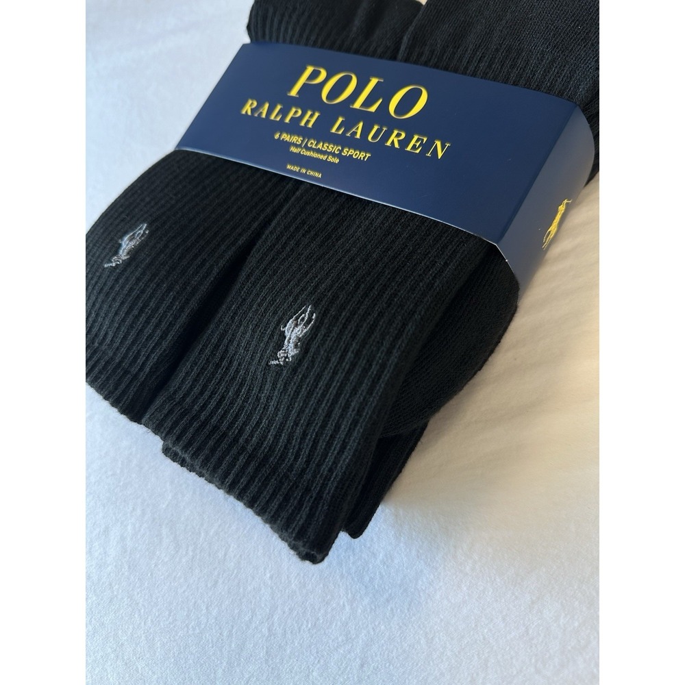 Polo Ralph Lauren‎ Men's - 6 Pair Crew Socks Classic Sport Cushioned Size 6-12.5